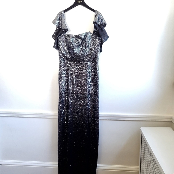 Marchesa Notte Ombré Sequin Gunmetal Column 3 In 1 Evening Gown NWT Size 8 - Picture 11 of 16